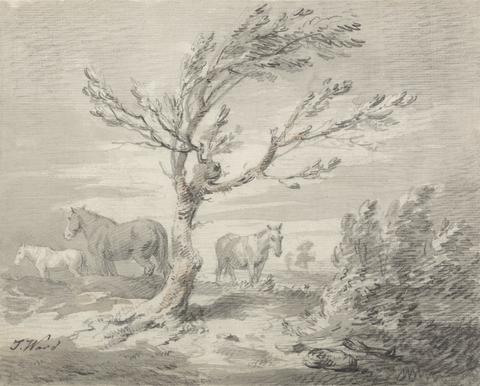 James Ward Landscape with Three Horses and a Tree in the Foreground