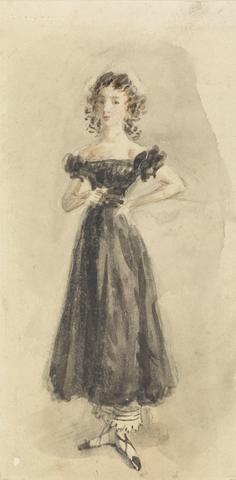 William Henry Hunt Study of a Young Girl, with Ringlets, in a Black Evening Dress