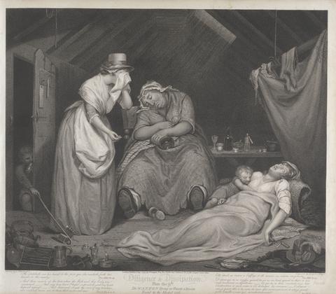 Thomas Gaugain Diligence and Dissipation: The Wanton Dying in Poverty and Disease Visited by the Modest Girl (Plate 9)