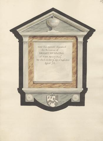 Daniel Lysons Memorial to Bright Hemming, from Acton Church