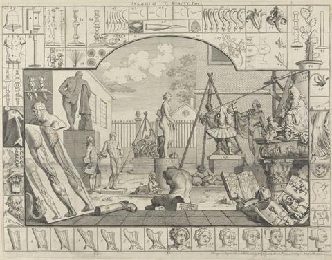 William Hogarth Analysis of Beauty, Plate I: A Statuary's Yard