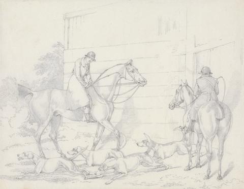 Henry Thomas Alken "Scraps", no. 22: Hunting, Unkennelling with Two Riders Watching