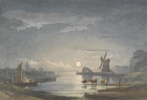 John Berney Crome Moonlight on the River near Bruges