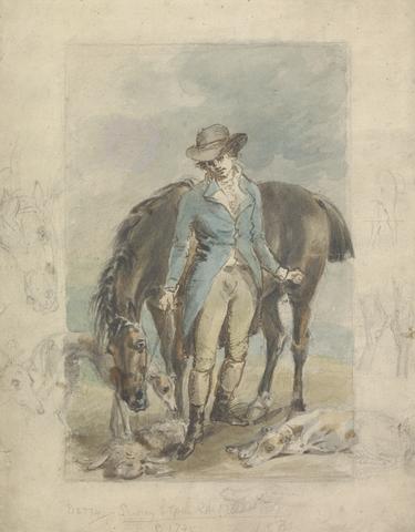 John Hoppner A Young Man with a Horse, with Studies of Hounds and Dead Hare