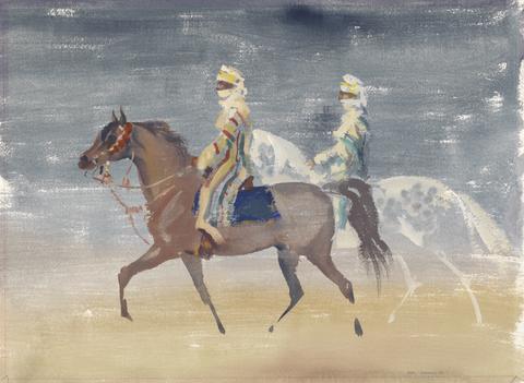 Arab Horsemen, One Brown and One Gray Horse