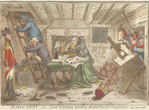 James Gillray Search-Night;- or - State-Watchmen, Mistaking Honest-Men for Conspirators - Vide, State Arrests