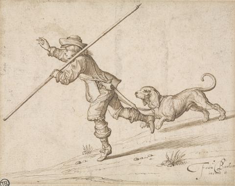 Francis Barlow Man Hunting with a Pointed Staff and a Hound