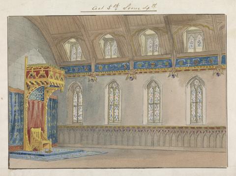 George Cressal Ellis Design for Setting of Charles Kean's Richard II at the Princess's Theatre on March 12, 1857, Act 5, Scene 4
