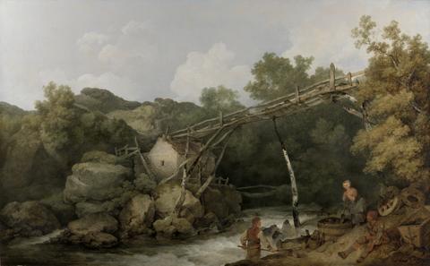 Philippe-Jacques de Loutherbourg A View near Matlock, Derbyshire with Figures Working beneath a Wooden Conveyor