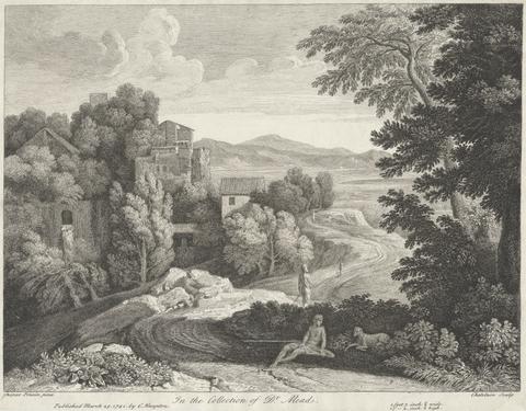 Jean B. C. Chatelain Classical Landscape with Travellers, a Dog and House on the left