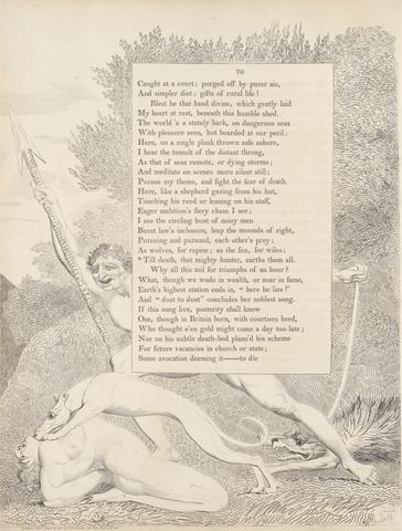 William Blake Plate 32 (page 70): 'Till death, that mighty hunter, earths them all'