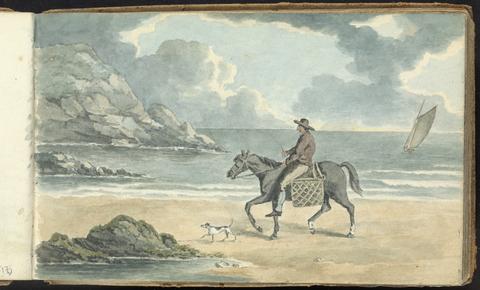 Thomas Bradshaw Album of Landscape and Figure Studies: Man Riding a Horse on the Beach