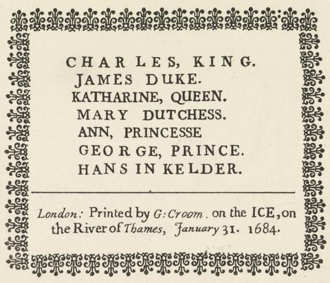 unknown artist Names of Royalty printed on the Thames at an Ice Fair