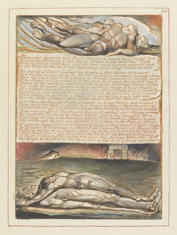 William Blake Jerusalem, Plate 94, "Albion cold lays on his Rock...."