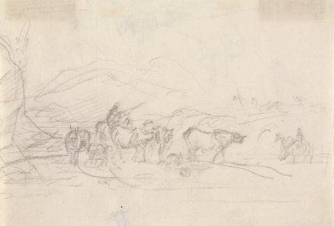 Sawrey Gilpin Study of cattle and figures in a landscape