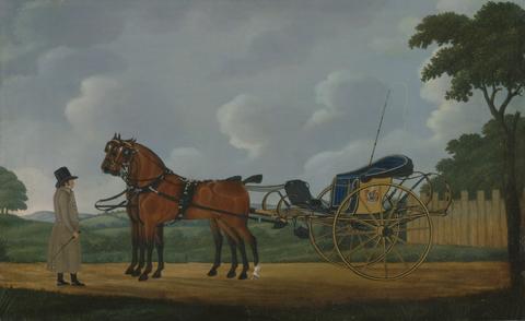John Cordrey A Gentleman with His Pair of Bays Harnessed to a Curricle