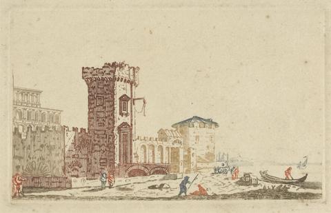 Johann Teyler [One of] Six Colored Engravings of Castles, Ruins and Seascapes