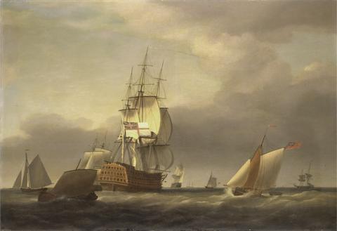 Francis Holman A Seascape with Men-of-War and Small Craft