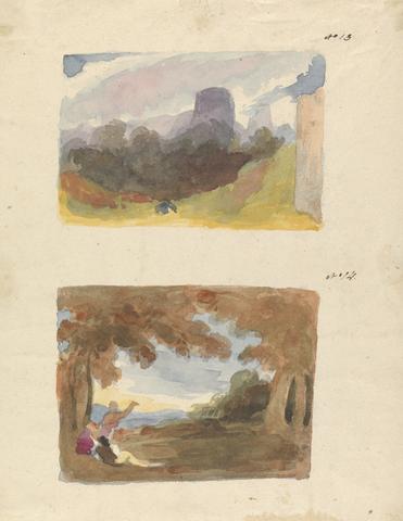 Thomas Sully Two Drawings on One Sheet: Landscape with Castle - Modern Manner (no. 13); Landscape with Figures in Foreground (no. 14)