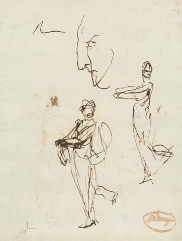George Romney Study of Two Figures and a Face
