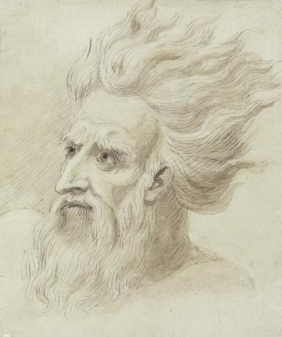 Samuel De Wilde Head of a Man with a Beard and Long Hair in the Wind