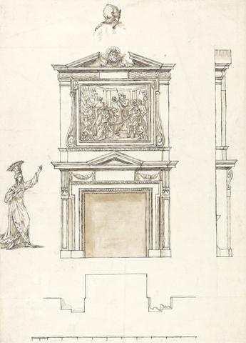 William Kent Stowe House, Buckinghamshre: Elevation and Section of Chimney Piece in the Hall