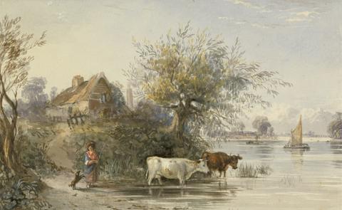 R. P. Noble A Woman Tending Cattle by a River