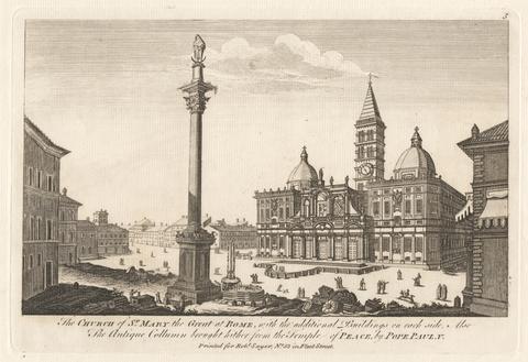 The Church of St. Mary the Great at Rome, with the additional Buildings on each side; Also the Antique Column brought hither from the Temple of Peace, by Pope Paul, V