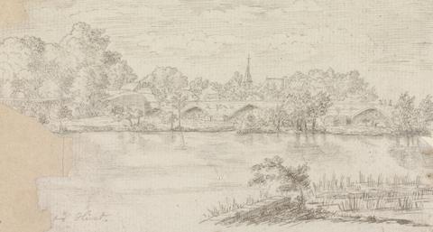 Henry Swinburne River View of Bridge and Village in a Distance