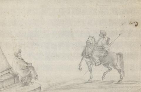 James Bruce Man on Horseback Approaching a Seated Man