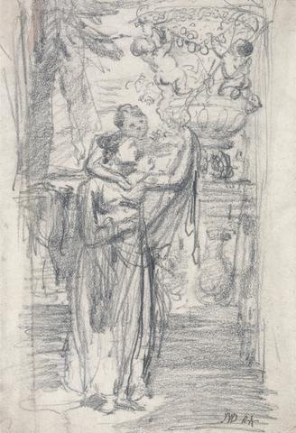James Ward Two Girls (or Lady and Child) on a Garden Terrace near an Ornamental Urn