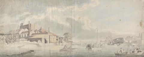 Samuel Scott A Thames Wharf with Westminster Bridge in the Distance