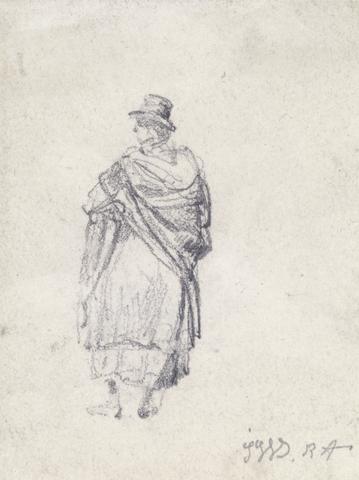James Ward Back View of Country Woman in Hat and Shawl