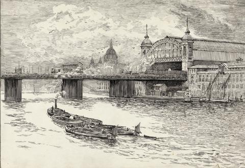 unknown artist Cannon Street Station with Southwark Bridge and St. Paul's in the background