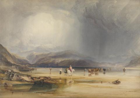 Anthony Vandyke Copley Fielding A View of Snowdon from the Sands of Traeth Mawr, taken at the Ford Between Pont Aberglaslyn and Tremadoc