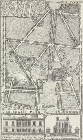 A Plan of Greenwich Park and A View of the Ranger's and Flamstead Houses
