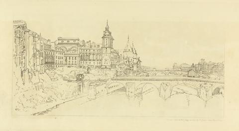 Thomas Girtin View of the Pont au Change, the City Theatre, Pont Neuf, Conciergerie Prison, &c. taken from Pont Notre Dame