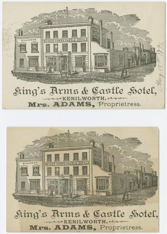 King's Arms & Castle Hotel : Kenilworth : Mrs. Adams, Proprietress.