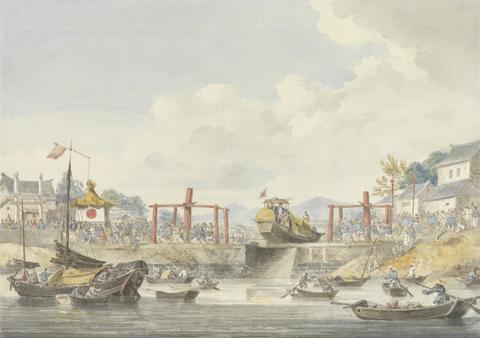 William Alexander Barges of the Embassy Being Raised from One Canal to Another on Their Way from Han-Tcheou-Foo to Tchu-San, 16 November 1793