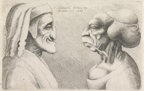 Wenceslaus Hollar Grotesque profiles of a man and woman facing each other