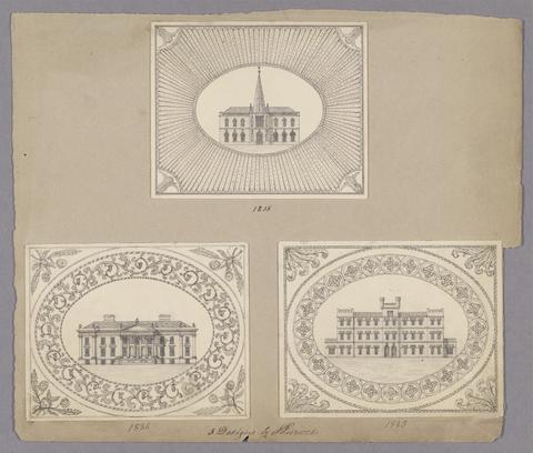 unknown artist Three Designs for Buildings within Oval Frames