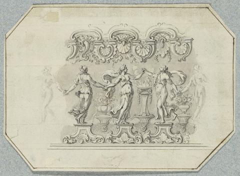 Augustin Heckel Design for a Cartouche with Figures Holding Hands