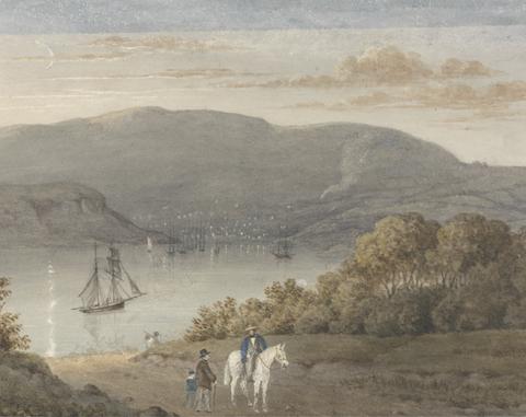 Thomas Bradshaw Port Louis from La Petite Montagne (Twilight) with a Rider and Figures in Foreground