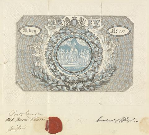 unknown artist George IV; Coronation Ticket; Westminster Abbey; Poet's Corner