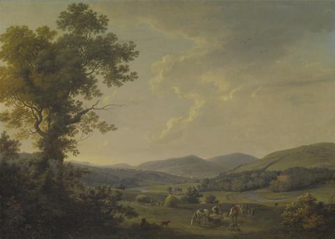 William Ashford Landscape with Haymakers and a Distant View of a Georgian House
