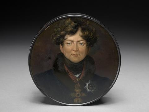 Portrait of George IV, after Sir Thomas Lawrence: Painted on the Top of a George III Black Papier Mache Oval Box