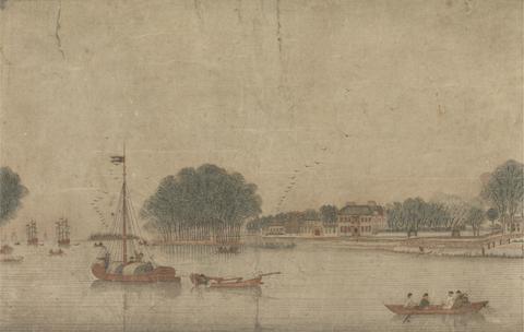 unknown artist Chinese Boats on a River Showing Secretary Johnson's House at Twickenham