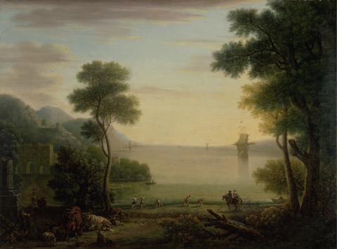 John Wootton Classical Landscape with Figures and Animals: Sunset