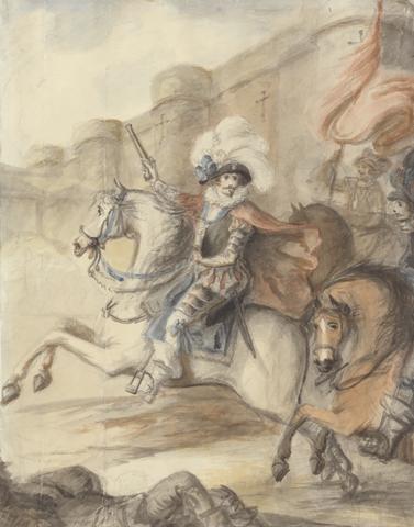 Henry William Bunbury A Cavalry Officer (Henry IV) Leading a Charge Outside a Castle