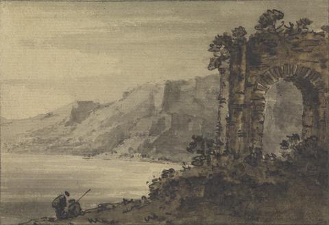 Rev. William Gilpin Classical Landscape with Two Figures on Lake Shore
